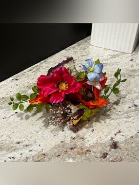 Artificial Floral Arrangement in Red, Orange, Blue and Green